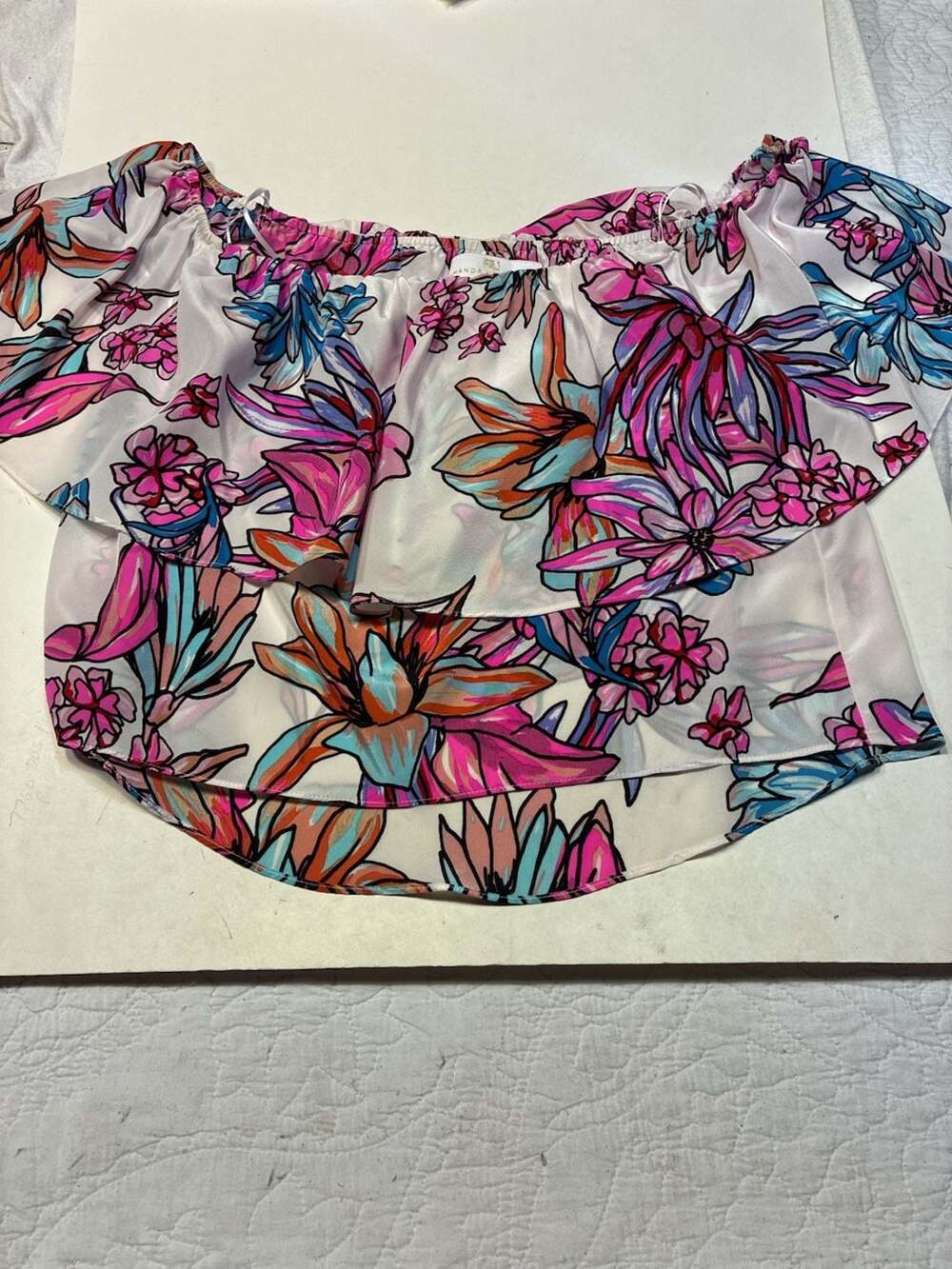 Amanda Uprichard Off Shoulder Crop Top Size M Floral Silk